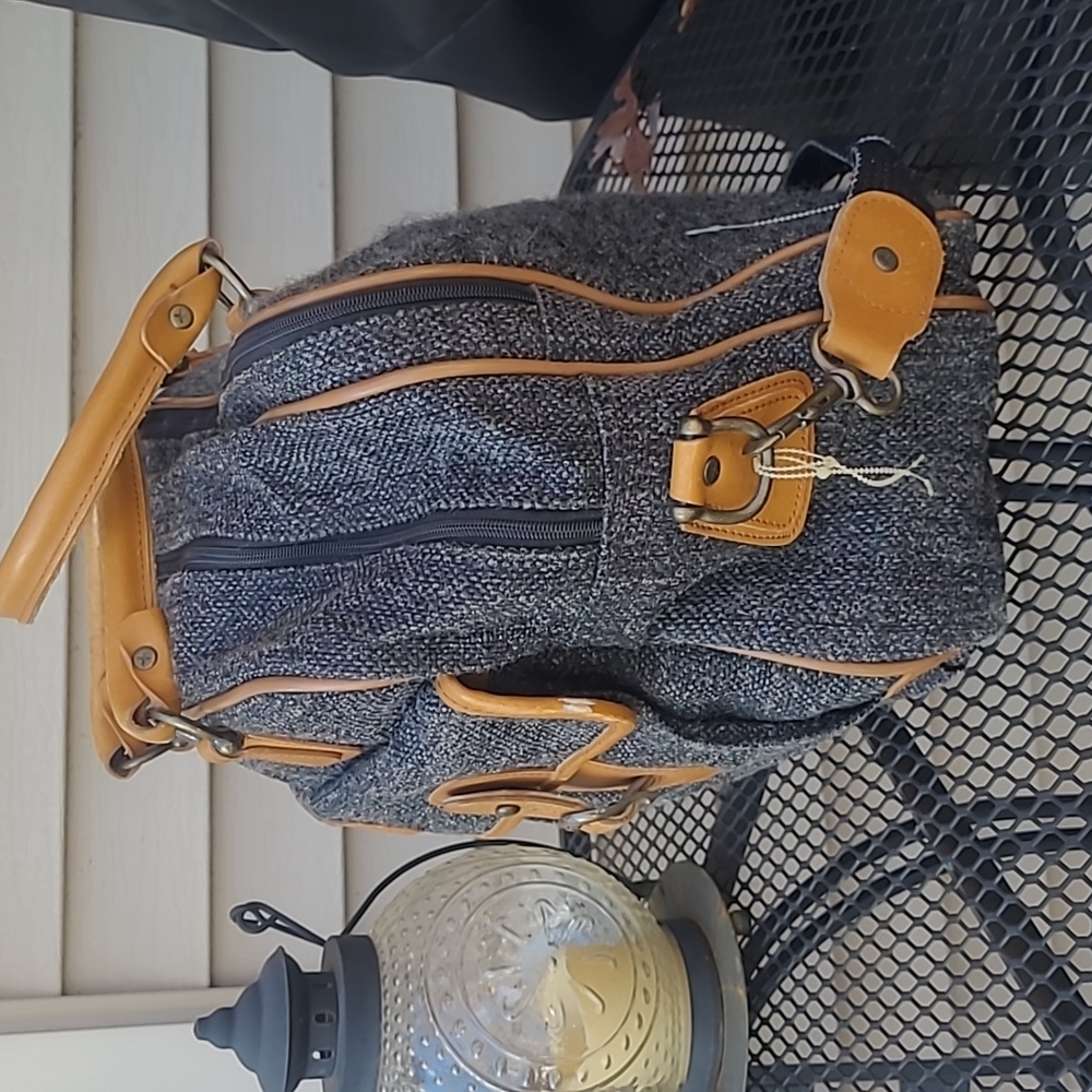 Cambridge Vintage Gray Tweed and Leather Carry-On Satchel Weekender Bag - Picture 5 of 11
